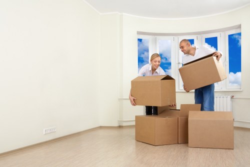 Local Fulham moving team organising packing materials