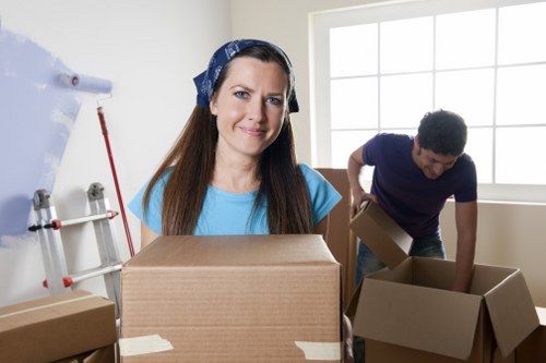Moving equipment and packed items arranged safely for transport