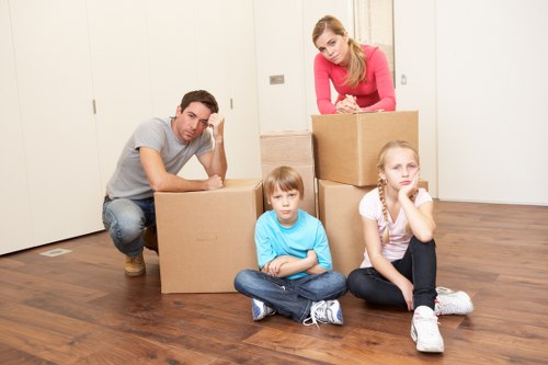 Packed student belongings ready for transport during a Fulham house move